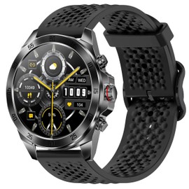 Compatible with ALPHAGEAR Smartwatch Bands, 22mm Quick Release Sport Desgined Silicone band with Metal Buckle Compatible with ALPHAGEAR Bravo II, Bravo XL, Raptor, Commander, Juliet Smartwatch (Black, 22mm size band)