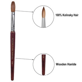 PCAORLEORS Acrylic Nail Brush with 100% Pure Kolinsky Marten Hair and Red Wooden Hand, Round Professional Gel Brush for Applying Acrylic, Size 8,10,12,14,16 (Size 12)
