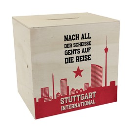 Stuttgart European Cup Wooden Money Box with Saying Stuttgart International Fans Inspiring for Cannstatter Curve Fan Singing Stuttgart Fan Must-Have