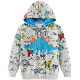 Eulla - Felpa con cappuccio a zip per bambini/ragazzini, con cappuccio a dinosauro, a maniche lunghe, in cotone, motivo con escavatore, con cerniera, taglie: 92, 98, 104, 110, 116, 122, 116