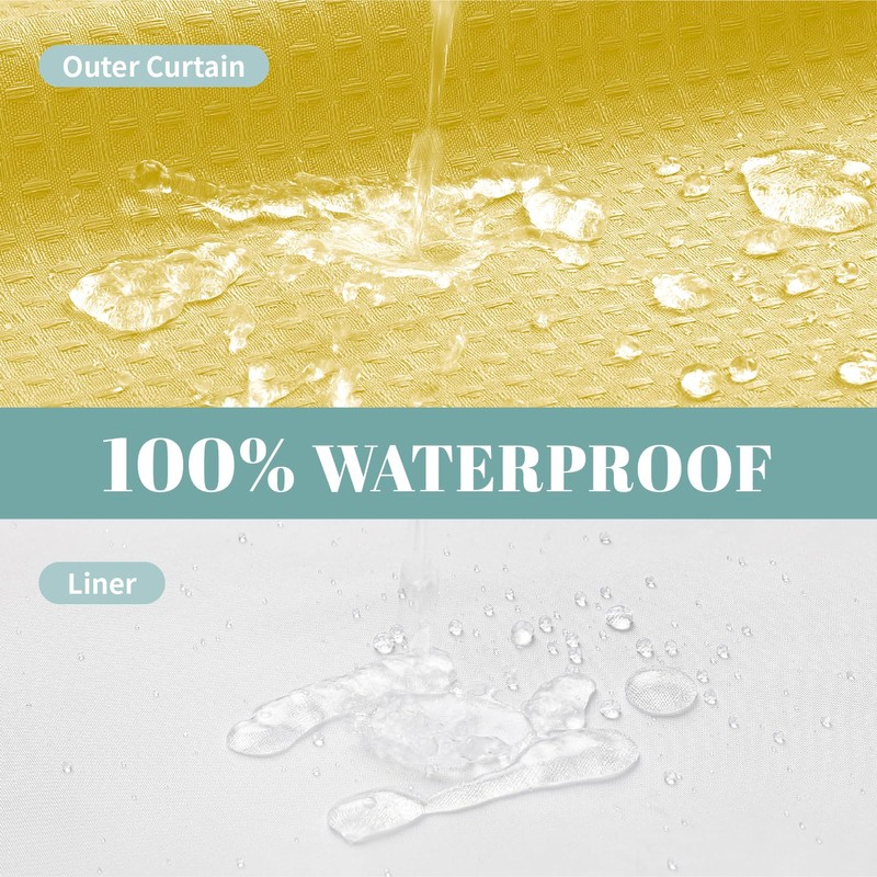 eachope Yellow No Hook Waffle Weave Shower Curtain with snap-in