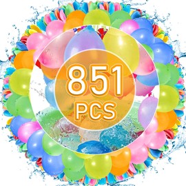 Funnity Pack of 851 Water Bombs, Self-Closing, Quick Filler Water Bomb, Colourful Mixed Water Balloons, Self-Closing without Knots for Summer Party