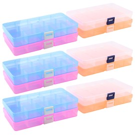 DAKFOOK 12 Pack 15 Grid Bead Organiser Storage Box,17.3x9.8x2.3 cm Colored Craft Bead Storage Boxes with Removable Compartments,15 Compartment Box Bead Divider Box for Crafts Sewing Art Diamond Screws