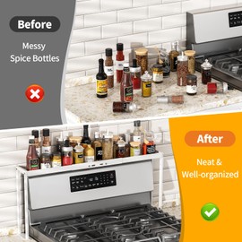 ZDDLOINP Stove Top Shelf for Curved Stove, Expand 27 to 33 Inch Spice Rack, 4 Level Adjustable Height Spice Shelf, Over the Stove Shelf for Back of Stove Spice Rack Organizer for Countertop, White