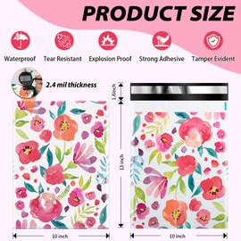Oududianzi 50PCS Large Poly Mailers, 10X13 Inch Shipping Bags, Fashion Shipping Envelopes, Plastic Packaging Bags, Self-Seal Polymailers, Mailing Poly Bags for Business, Clothing (Floral)