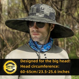 ALANGDUO XXL Big Head & Super Wide Brim Sun Hats for Men, XXL Large Fishing Sun Hat for Safari Gardening,Hiking, Ink Khaki, 7 1/2-8