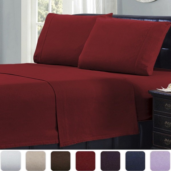 Mellanni 100% Cotton Flannel Sheet Set - Lightweight 4 pc