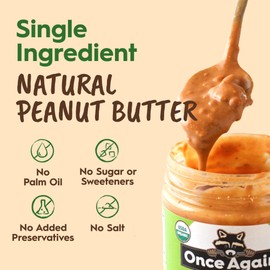 Once Again Organic Crunchy Peanut Butter No Sugar Added - Single Ingredient, Unsalted, Natural Peanut Butter No Palm Oil - Glass Jar, Non-GMO, Gluten Free - Chunky, Unsweetened - 6 Jars, 16 oz