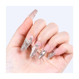 Pack of 24 Glue-On Fingernails, Glitter Butterflies Plant Pattern Press on Nails Set, Reusable False Nails for Women, DIY Nail Salons