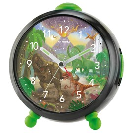 Atrium Children's Alarm Clock Boys T-Rex Time Dinosaur Black Green Analogue Quartz without Ticking with Light and Snooze A932-4