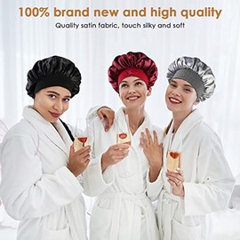 Yolispa 3 Piezas Gorra de Baño Mujer Impermeable | Gorro de Satín para Dormir y Ducha, Protección Anti-Frizz para Cabello Rizado y Seco, Ideal para Pl
