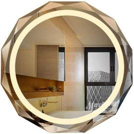 SNUGACE Round LED Bathroom Mirror, Beveled Edge Frameless Wall Mount Bathroom Vanity Mirror with 3-Color and Anti-Fog, 24 Inch, Silver