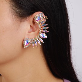 fxmimior - arete de trepador, estilo bohemio, sexy, para novia, boda, diamantes de imitación, aretes para mujer, con clip de oreja, color dorado y plateado, para mujer, Diamantes de imitación, Diamante de imitación