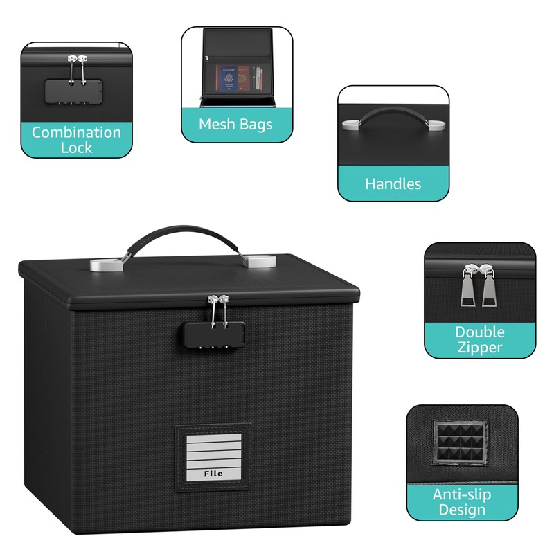 Fire Proof File Box for Documents - Portable Fireproof Document