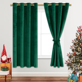 JIUZHEN Green Velvet Curtains for Bedroom - Super Soft Room Darkening Thermal Insulating Window Drapes for Home Office Study Room Dining Backdrop, W 52 x L 63 inch, Set of 2 with Tiebacks