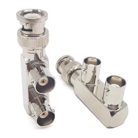 2PCS BNC Tee Splitter Coax Adaper, BNC Male to Dual BNC Female Coax Connector, Low Loss BNC Splitter F Shape 3 Ways BNC Tee Connector Adapter for FPV Antennas, CB Radio, Coaxial Cable