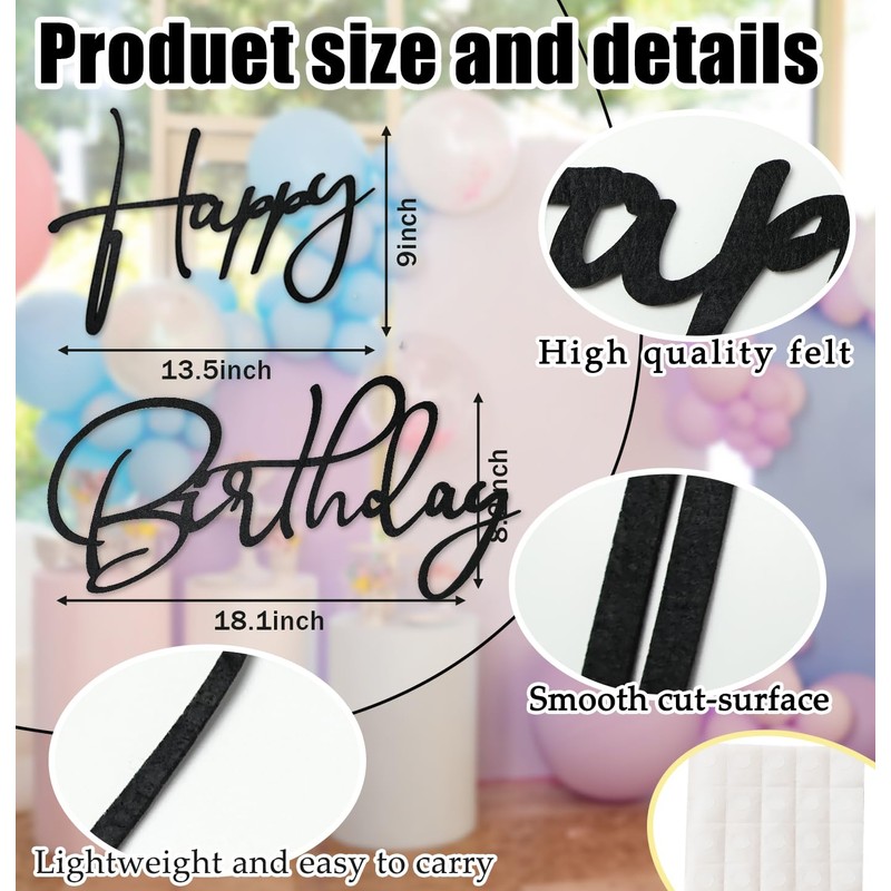 MUNILAIL Black Happy Birthday Sign for Backdrop