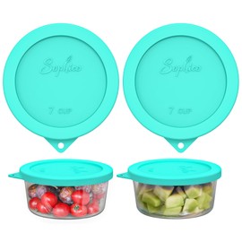 Sophico Round Silicone Storage Cover Lids Replacement for Anchor Hocking and Pyrex 7402-PC 6/7 Cup Glass Bowls (Container not Included)(Mint - 2 pack)