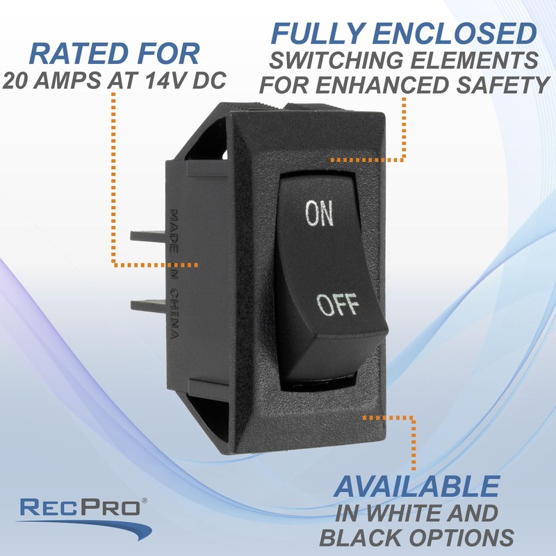 RecPro RV Single Pole Single Throw Rocker Switch | 20A