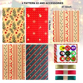 Wrapping Paper Christmas Set, Christmas Wrapping Paper Set, Wrapping Paper, Christmas Wrapping Paper, Kraft Paper for Women, Men, Girls, Boys, Christmas Wrapping Paper, Green, Red