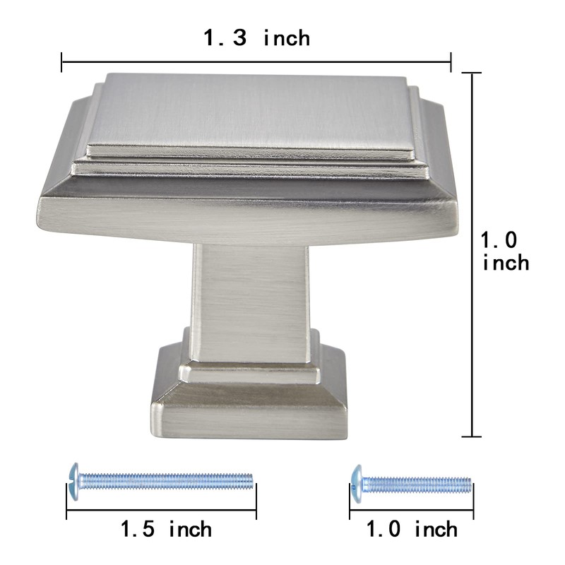 YCSJ Square Knobs - 10 Pack / 1.3 Inch, /Brushed