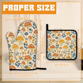 Cute Mushroom Forest Oven Mitts and Pot Holders,Floral Flower Heat Resistant Oven Mitts Gloves and Pot Holder for Home Kitchen Decorations Cooking Baking BBQ Gifts,Set of 4