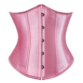 Grebrafan Women's Lace up Boned Brocade Waist Training Underbust Corsets Plus Size (US(16-18) 4XL, Pink)