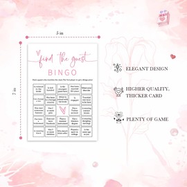 Bridal Shower Bingo, 25Pcs Prefilled Find The Guest Bingo Game Cards, Engagement Party Games for Guests, Pink Wedding Party Supplies - E17