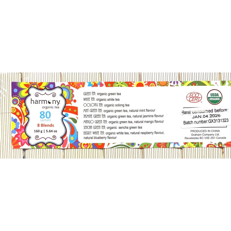 Touch Organic Harmony Organic Tea Library, 80 Bags, 8 Blends,