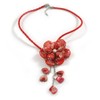 Avalaya Large Shell Flower Pendant with Faux Leather Cord in
