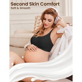 Ekouaer Breastfeeding Bra Nursing Bralette Pregnancy Bras for Women Maternity Wireless Pregnancy Sleep Bra Black S