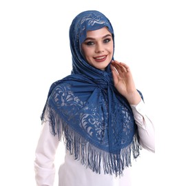 ihvan online, Sheer Shawl Wraps for Women, Soft Tulle Shawl, Head Covering Chapel Veil Lace Shawl for Mass Wedding Bridesmaids, blue