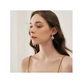 925 Sterling Silver Pink Sapphire Earrings for Women, October Birthstone Dangle Drop Earrings, Oct Birthday Jewelry for Women Girls