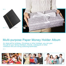 TsunNee Paper Money Collection Album 60 Pockets, Leather Cover Currency Collection Holder Book, Double Sided Paper Money Storage Album, Bill Memorial Money Penny Holder for Collectors, Black
