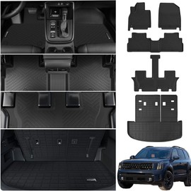 Floor Mats for 2020-2024 Kia Telluride 7 Seats Trunk Mat with Backrest Mat All Weather TPE Rubber Cargo Liner Back Seat Cover 3rd Row for 2020 2021 2022 2023 2024 Kia Telluride Accessories