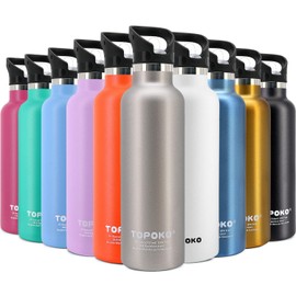 TOPOKO 25 OZ Double Wall Stainless Steel Water Bottle, Straw Lid with Handle, Vacuum Insulated, Sweat Proof, Leak Proof Travel Mug Sports Bottle, Keep Warm or Cold Up to 24 Hours. (Gray)