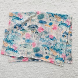 Baby & Mom Matching Muslin Blanket Set | Baby Swaddle 40in.x48in., 2 Layers | Adult Blanket 60in.x90in. (Queen Size), 4 Layers | Breathable, Skin-Friendly Cotton Muslin in White and Blue Floral Print