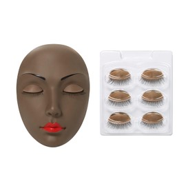 ANNAFRIS Lash Mannequin Head,Eyelash Mannequin Head with Eyelids,Lash Extension Training Practice Head,4 Pairs Removable Eyelids,Black Color Red Lips