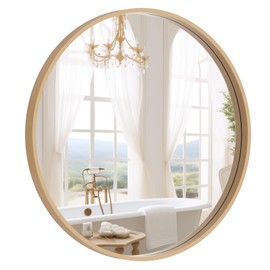 WallBeyond Round Wood Mirror 24 inch Circle Wall Mirror for Bathroom Round Wall Mirror for Wall Decor, Vanity, Entryway Living Room (Natural)