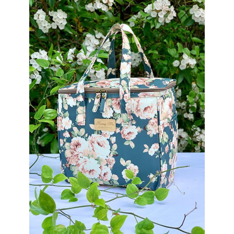 Kwang Min Floral Insulated Lunch Bag for Women,Reusable Lunch Box,Large