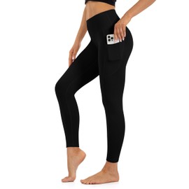 Uowou Thick High Waisted Leggings with Pockets for Women - Soft Tummy Control Yoga Pants for Workout Athletic Lounge Black