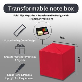 Sticky Notes Organizer Cube with Pen Holder, 3-in-1 Cardboard Memo Pad Set with 300 Yellow Notes, 50 Pink Pads & 125 Translucent Tabs, Portable Desk Organizer for Home, School, and Office Desk (Black)