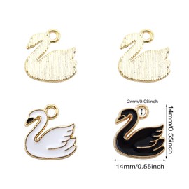 Honbay 40PCS Alloy Enamel Black White Elegant Swan Charms Pendant Gold Plated Mini Swan Dangle Charms for Earrings Bracelets Necklace Keychain Jewelry Making