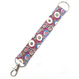Fabric Pattern Wristlet Key Fob Key Chain with Split Ring and Clasp (Purple)