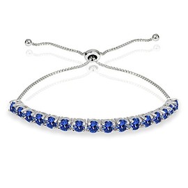 GemStar USA Sterling Silver 4mm Blue Round-cut Bolo Adjustable Bracelet made with European Crystals