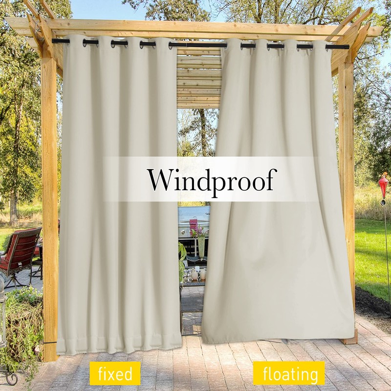 NICETOWN 2 Panels Weighted Blackout Curtains Patio Waterproof Outdoor Curtains,