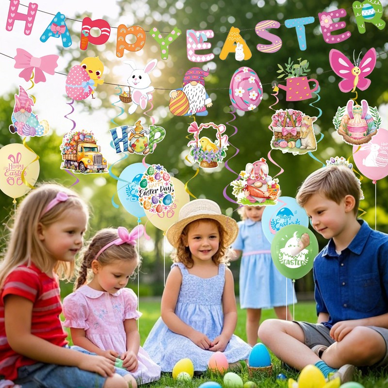Easter Decorations Indoor Happy Easter Banner Garland Easter Bunting Balloons