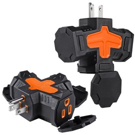 FiiMan 3 Outlet Indoor Outdoor Wall Adapter, ETL Listed 3-Prong Grounded Outlet Splitter, Weatherproof Heavy Duty Multi Outlet Power Plug Extender with Protective Cover, Orange (2 Pack)