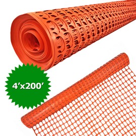 Ashman Plastic Mesh Fence, Construction Barrier Netting, Orange, 4'x200' Feet, 1 Roll, Garden Fencing, Fences Wrap, Above Ground, for Snow, Poultry, Chicken, Deer, Patio, Garden Netting, Orange 200FT