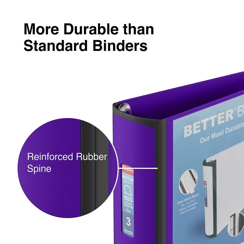 Staples 3-inch 3-Ring Better Binder, Purple, 2/Pack (ST55896-CCVS)